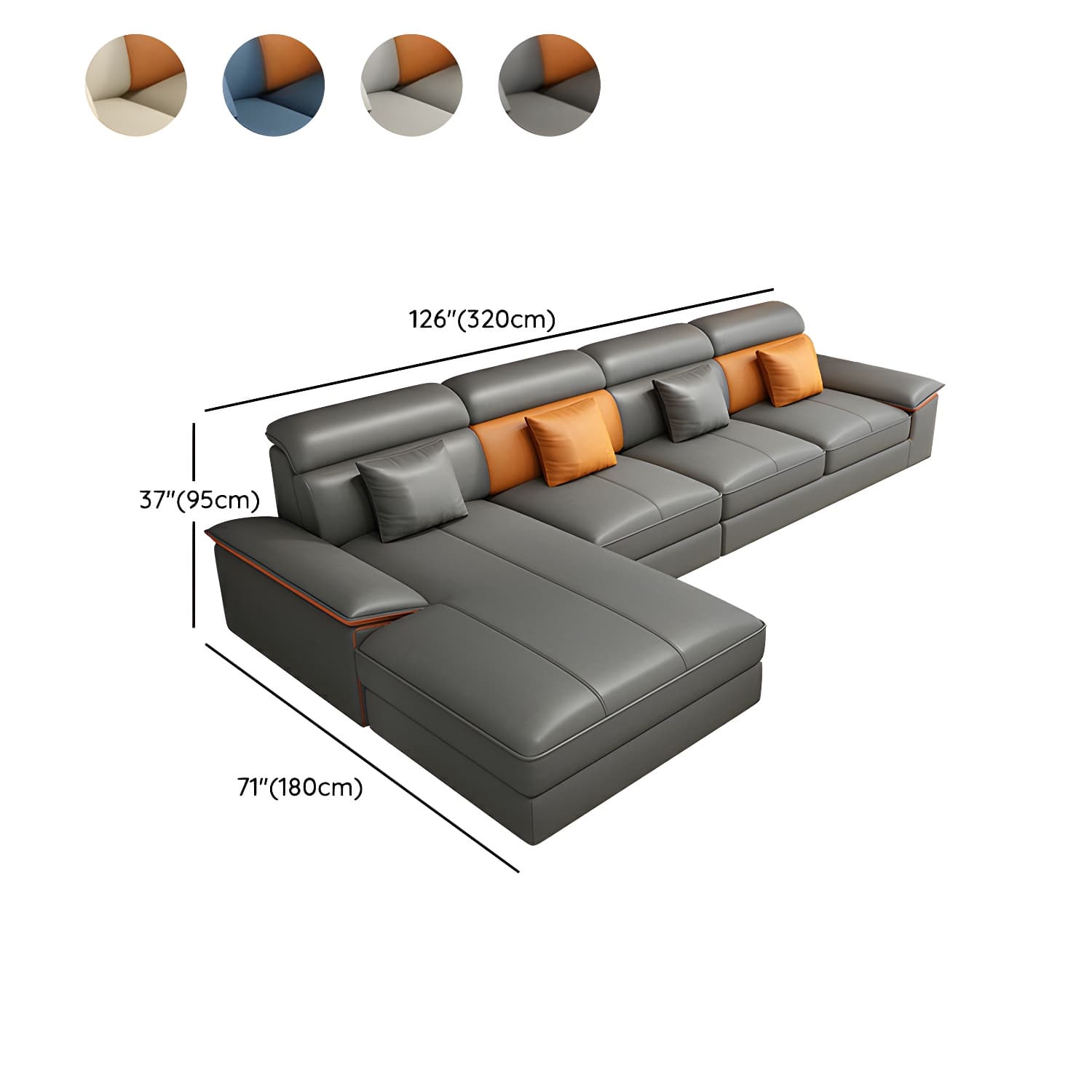 Modernism Pillow Top Arm Sectional with Chaise for Living Room thumbnail 15