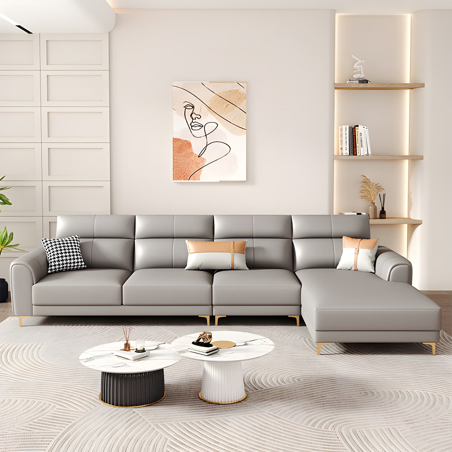 Modern Gray Faux Leather Sectional Sofa with Pillow Top Arms and Wood Frame thumbnail 2