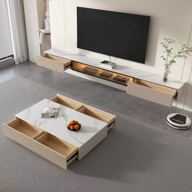 Modern Floating Stone TV Stand with 2 Drawers and 1 Cabinet thumbnail 5