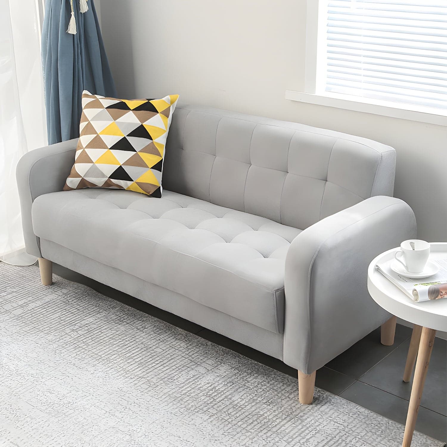 Tufted Fabric Sofa with Four Wooden Legs Square Tufted Sofa for Bonus Room thumbnail 7