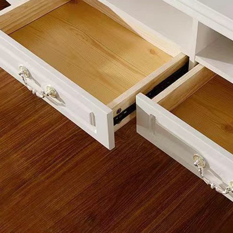 White Wood TV Stand with Drawers and Cabinets featuring Cable Management thumbnail 4