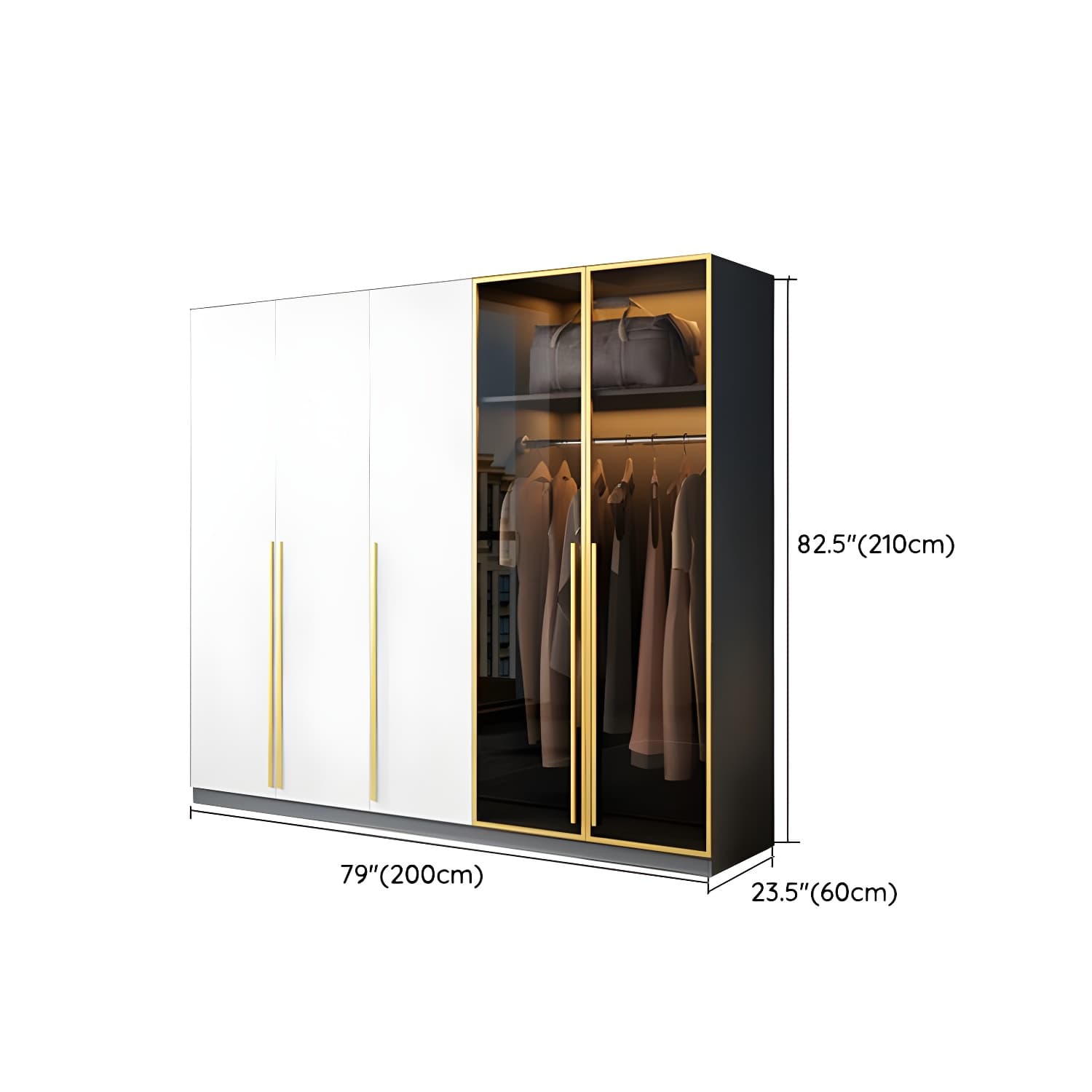 Contemporary Color Block Glass Doors Combination Armoire with Shelves Storage thumbnail 16