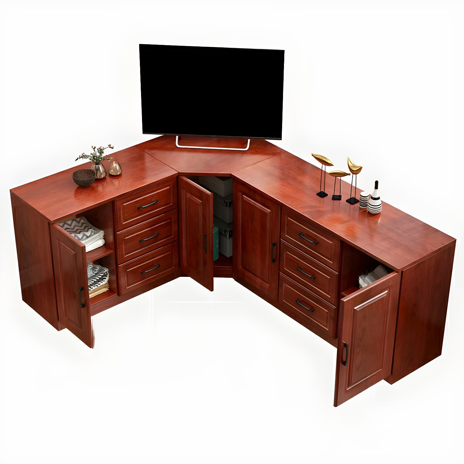 Modern Solid Wood Corner TV Stand Console with 6 - Drawer - 27.56" thumbnail 5