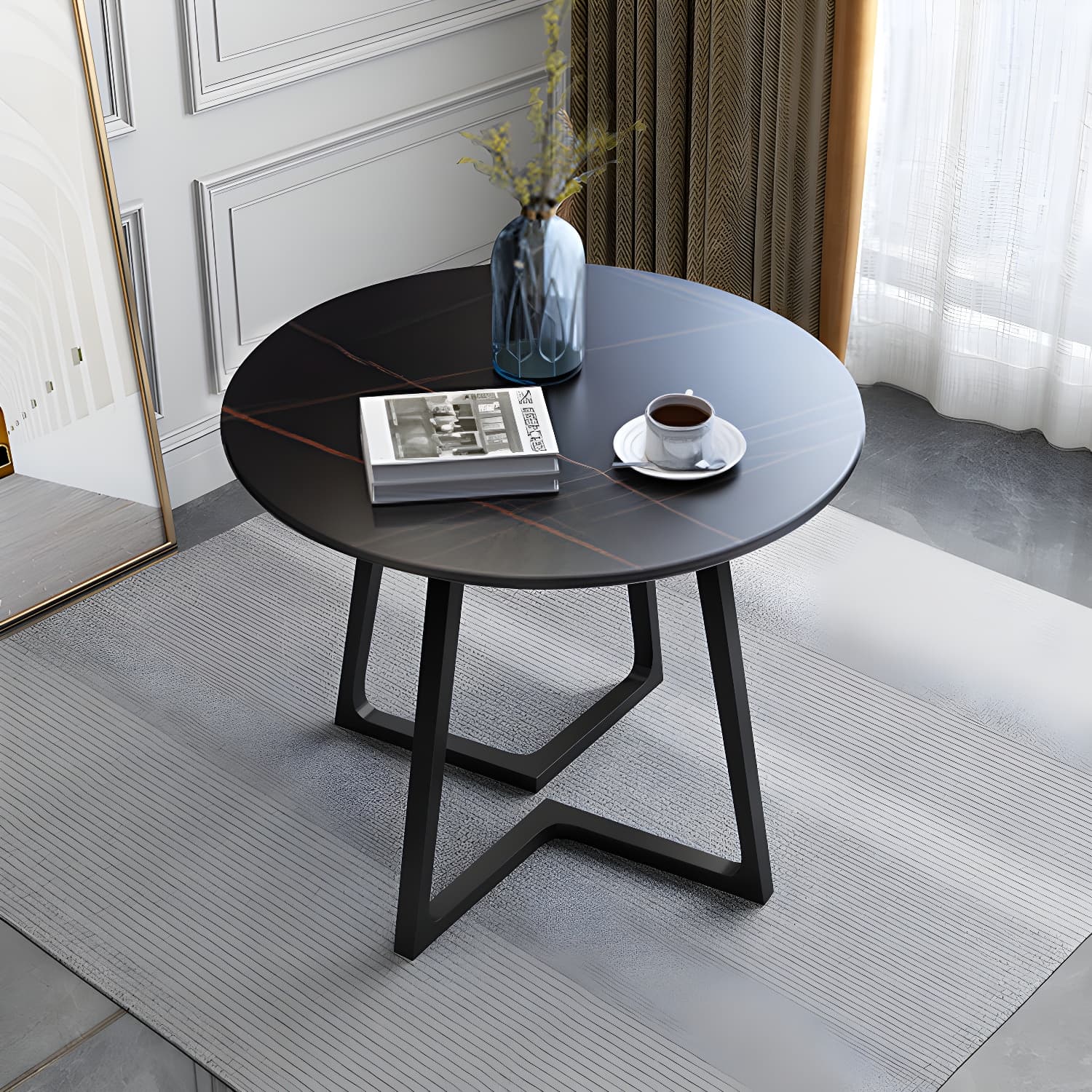 Contemporary Round Dining Table Sintered Stone Dining Table for Dining Room thumbnail 1