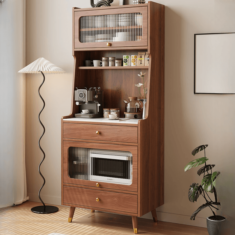 Simple Narrow Microwave Shelf Cabinet with 2 Drawers, Sintered Stone Countertop, Glazed Door, and Adjustable Shelving thumbnail 3