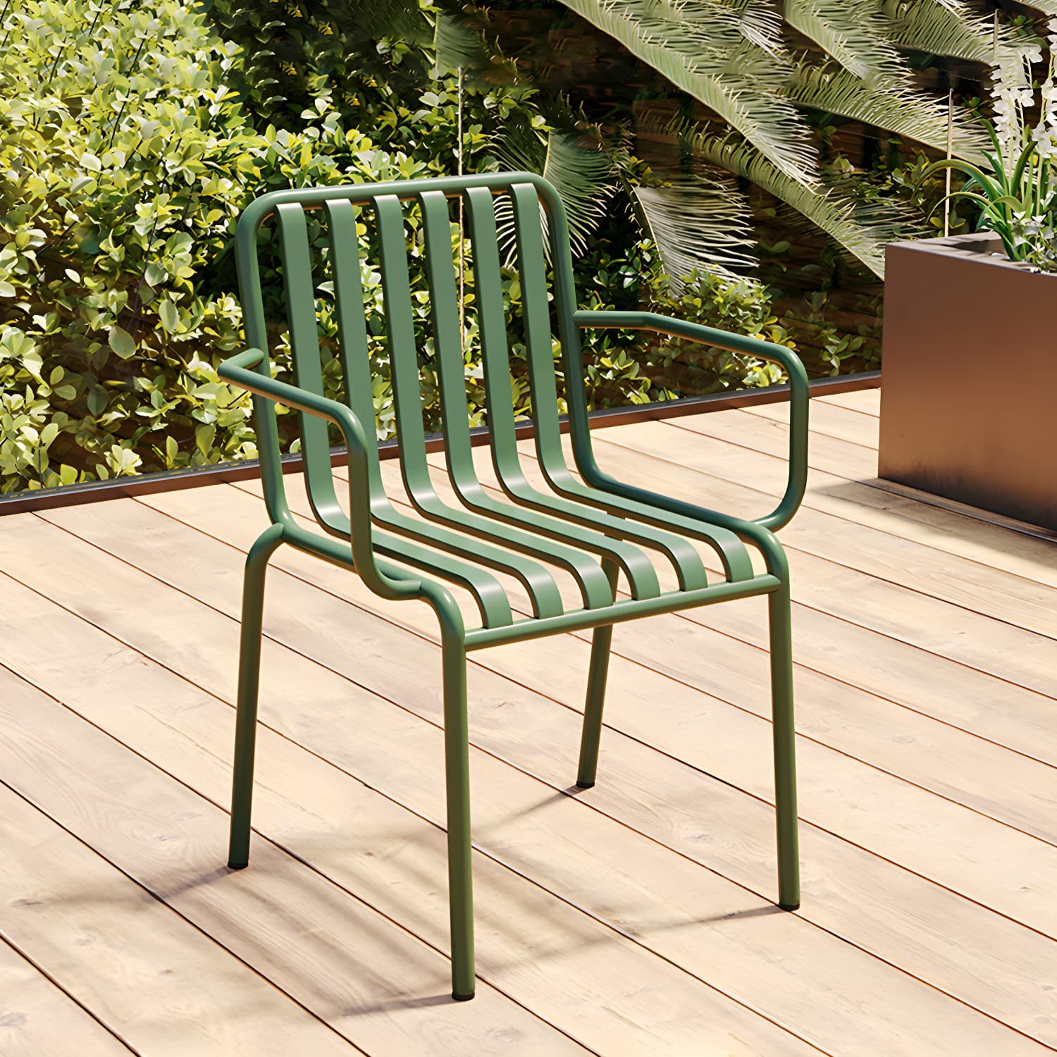 Contemporary Metal Patio Dining Side Chair Slat Back Side Chair thumbnail 14