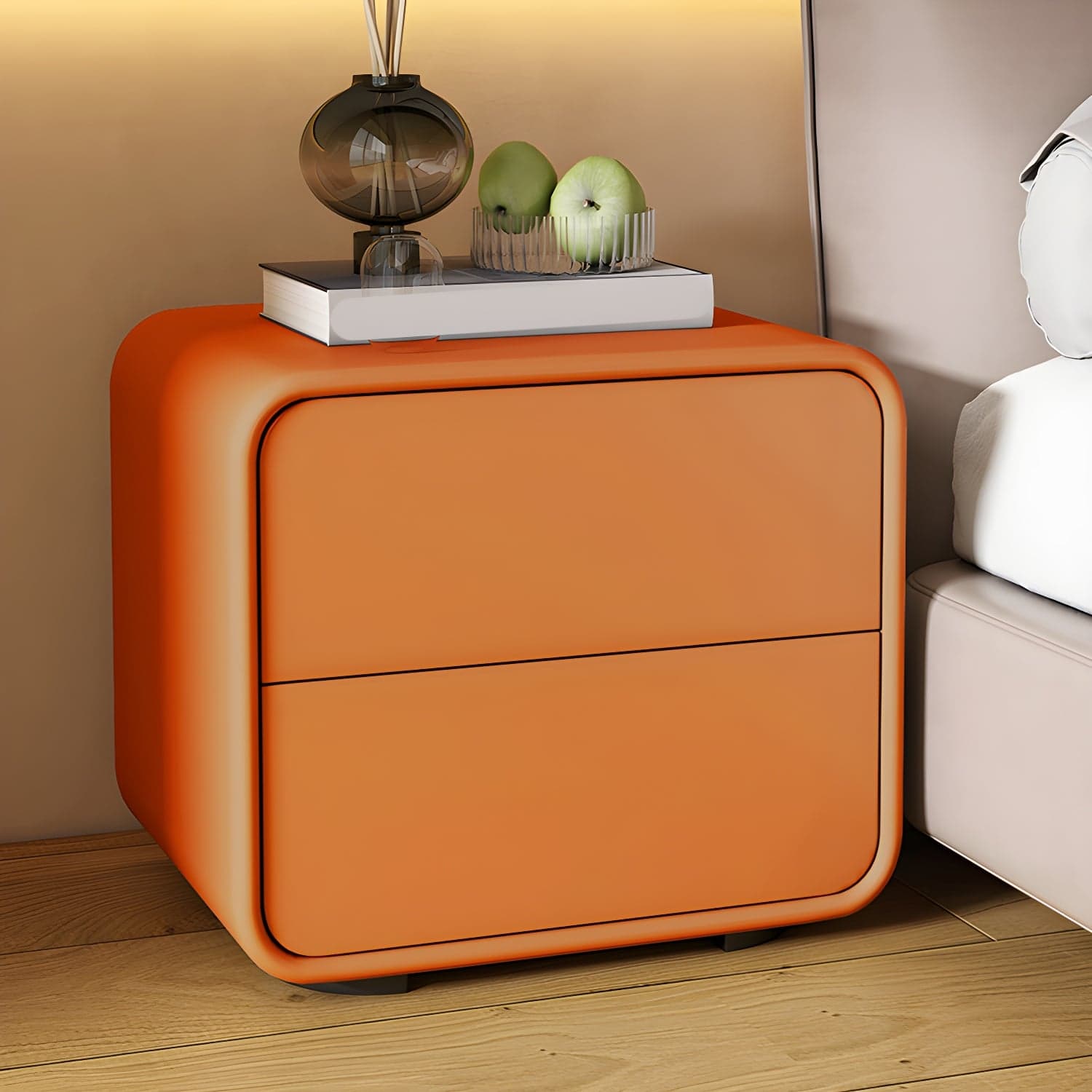 Contemporary Style 2 Drawer Night Table Solid Wood Frame Leather Nightstand thumbnail 7