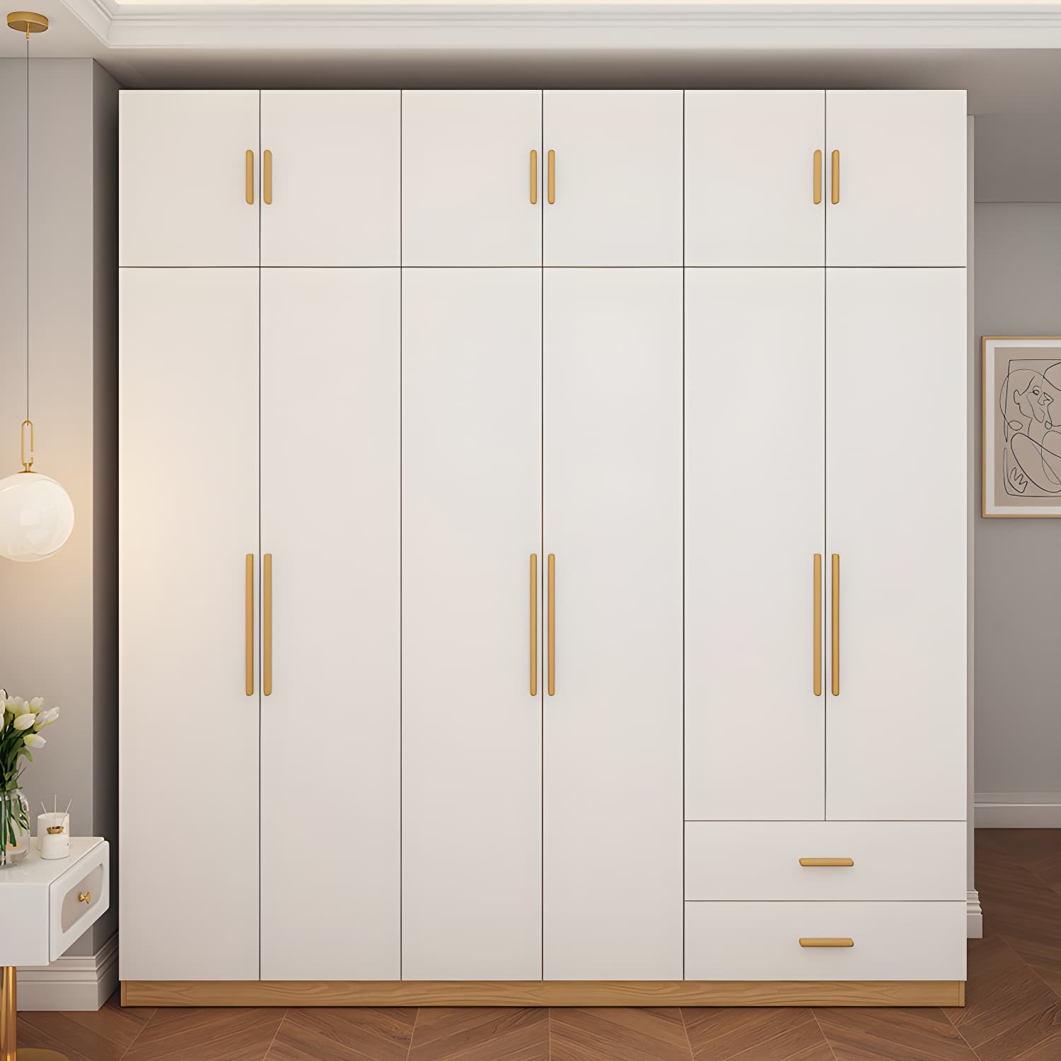 Contemporary Style Wardrobe Wooden Bedroom Closet with Hinged Door thumbnail 2