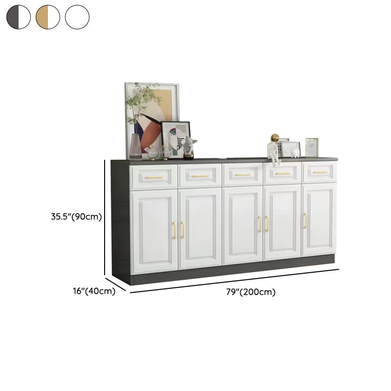 Detached Narrow/Standard Sideboard in Slab for Sitting Room with Pantry Hutch, 1 Shelf, 4 Doors/3 Doors/2 Doors and 4 Drawers/3 Drawers/2 Drawers in a Trendy Style thumbnail 15