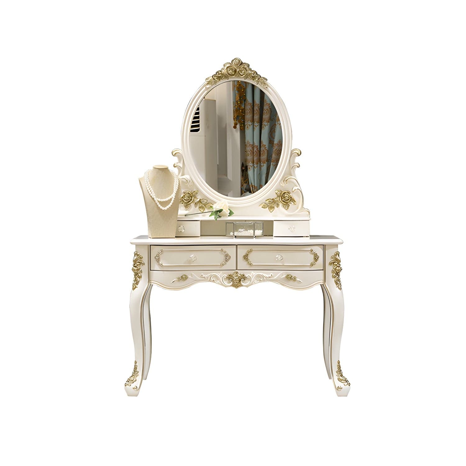 Victorian 33.4"/41.3" Wide Wood 4 Drawers Mirrored Makeup Vanity thumbnail 3