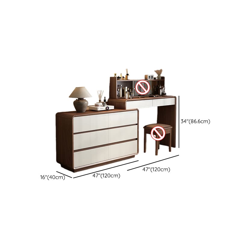 Simplistic Large Vanity Set with Rubberwood Table Top and Auburn Seat, Featuring 8/11/5 Drawers, No Suspension thumbnail 6