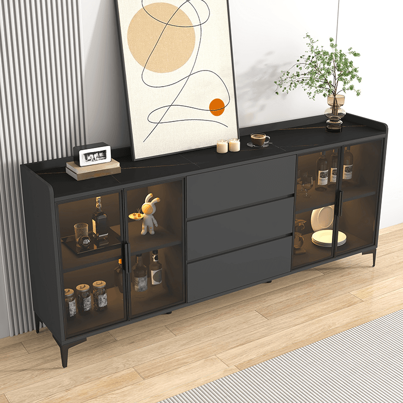 Ground Buffet Table/Server with Stone Countertop, Glass Doors, and Flexible Shelf Storage Compartment thumbnail 5