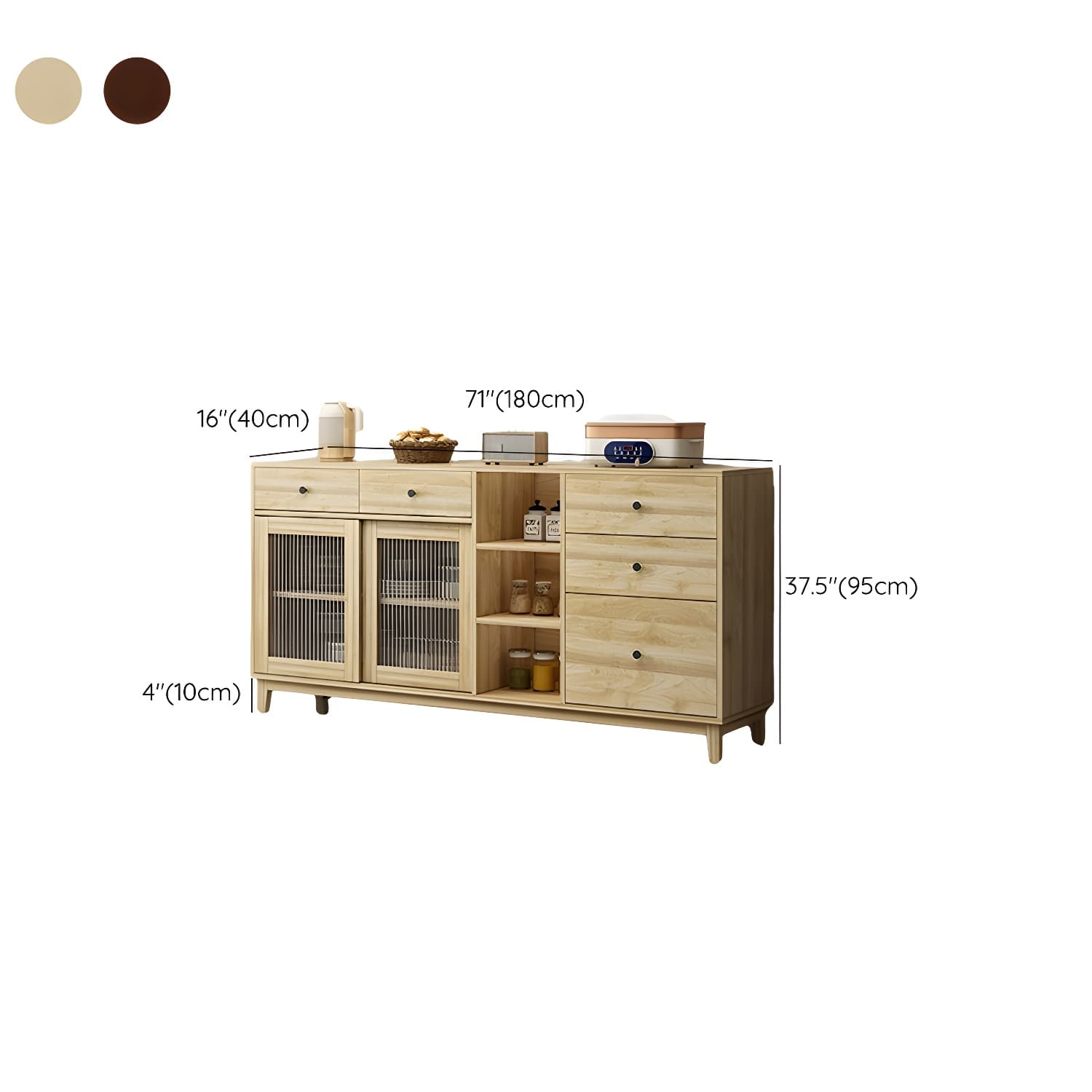Contemporary Wood Buffet with Glass Doors and 3 Storage Drawers thumbnail 16