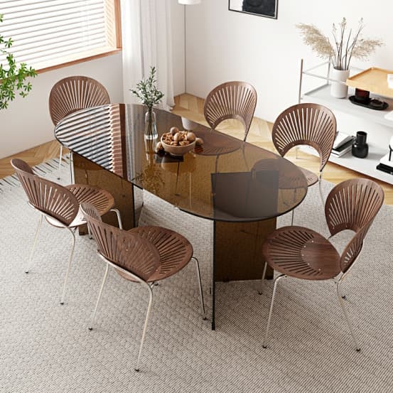 Elegant Glass Oval Dining Set in Brown - Includes Modern Chairs thumbnail 3