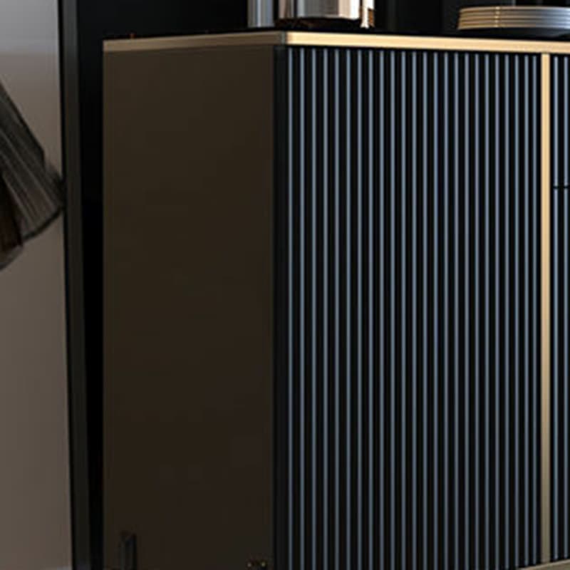 Black Floor Freestanding Sideboard in Wood with Glass Countertop and Kitchen Appliance Storage for Living Room in a Trendy Style thumbnail 8