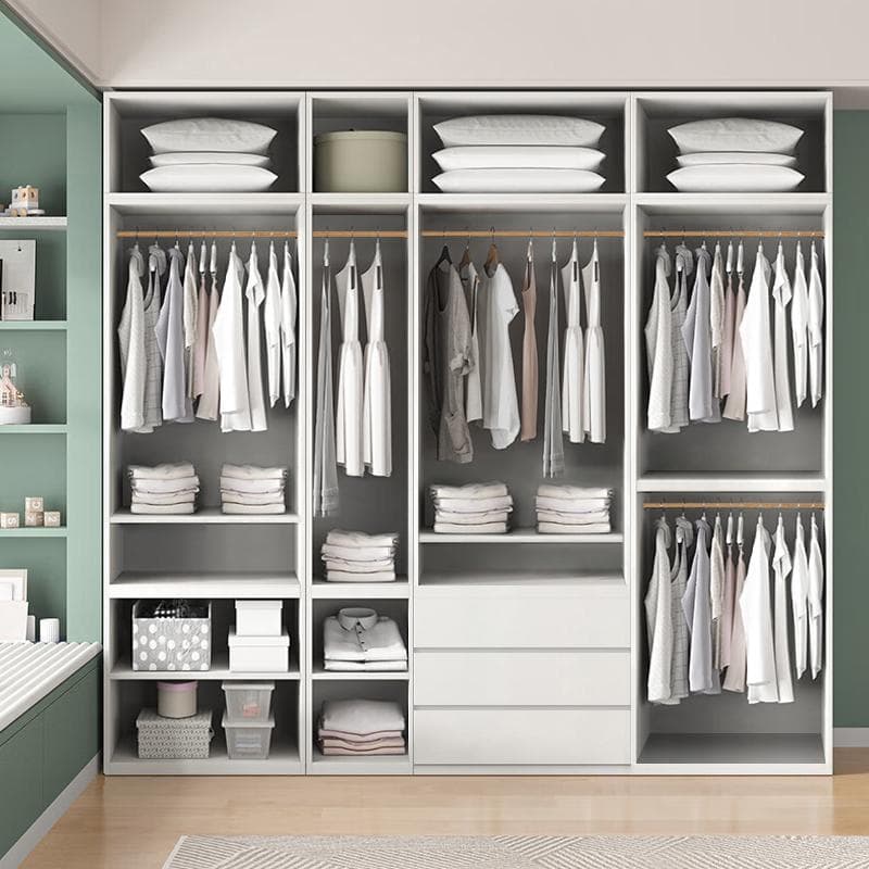 White Contemporary Alloy Cabinet Armoire with 3/6/9 Drawers, Flexible Shelf, and Hanging Rod