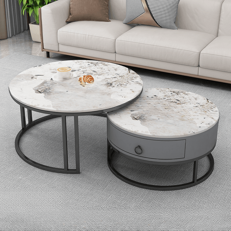 Nested Coffee Table with Rounded Top and Structured Base for Foyer Use thumbnail 1