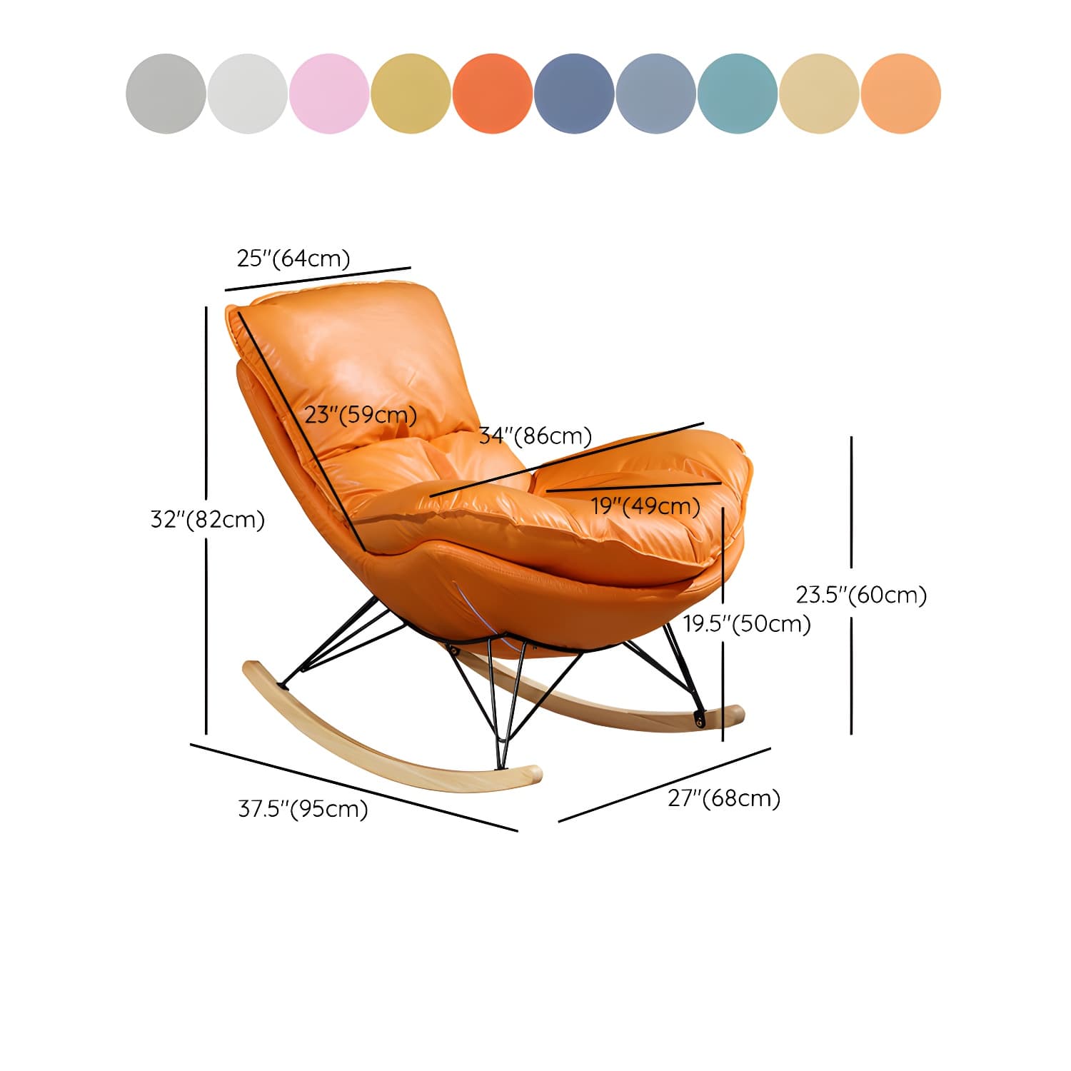 Contemporary Rocking Chair Faux Leather Water Resistant Plain Rocker Chair with Ottoman thumbnail 16