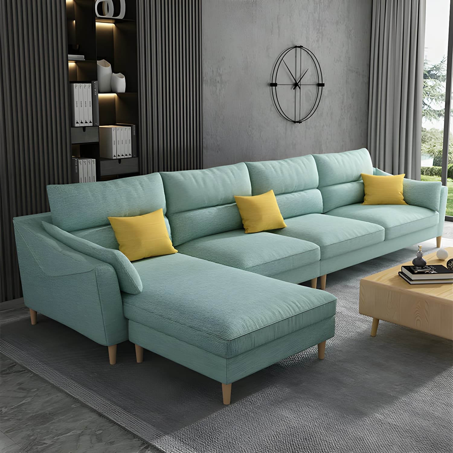 Scandinavian Wood Frame Straight Modular Sofa with Slipcover and Ottoman in 3 Piece Set thumbnail 12