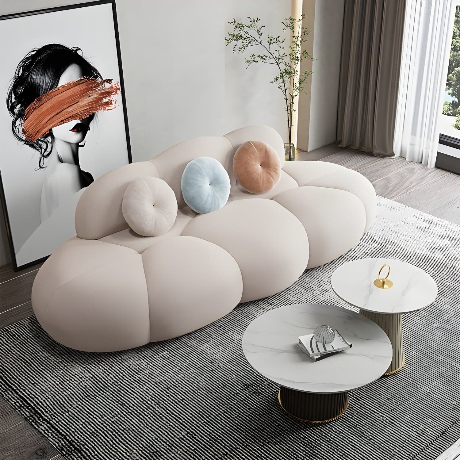Contemporary Armless Wool Sofa with Tight Back and 3 Pillows thumbnail 8