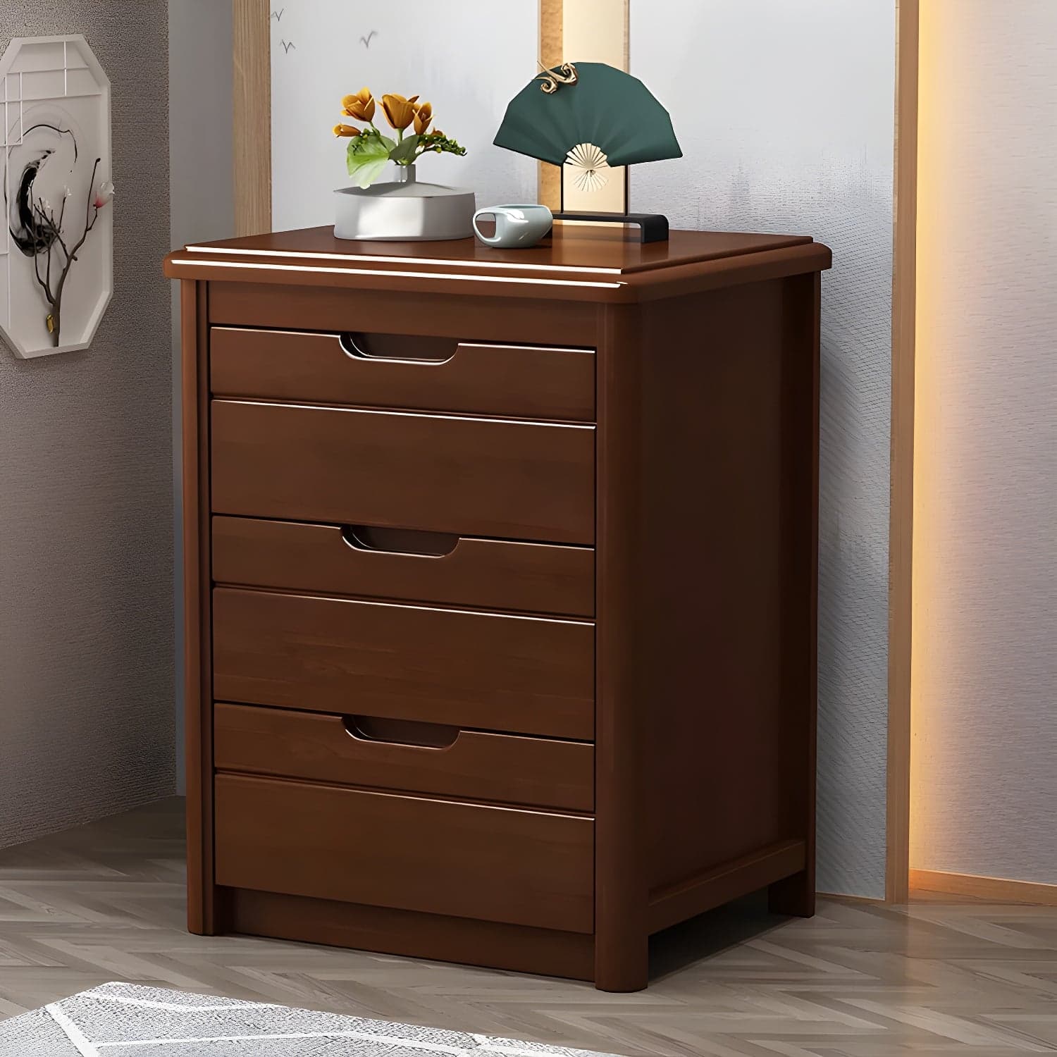 Traditional Wood Dresser with Drawers in Narrow Design and Rubberwood Material thumbnail 4