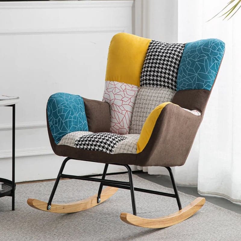 Midnight Black/Olive Green/Lemon Color Ergonomic Stationary Rocking Chair Couch with Rear & Round Arm thumbnail 7
