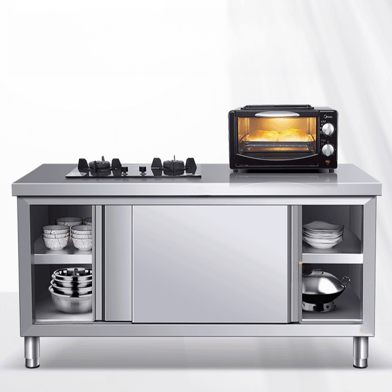 Silver Scullery Sink Cabinet with Reflecting Stainless Alloy Countertop, Self-supporting and Culinary Equipment Storage