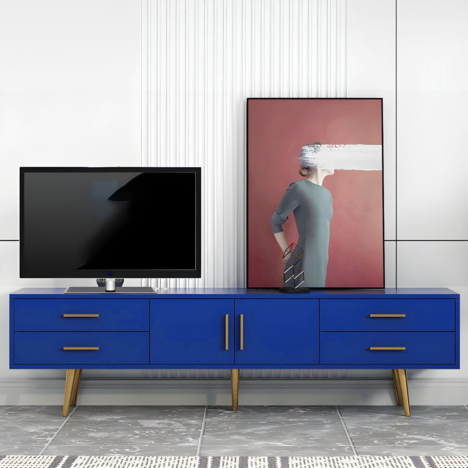 Scandinavian Engineered Wood TV Media Stand Matte Finish Media Console with Drawers thumbnail 9