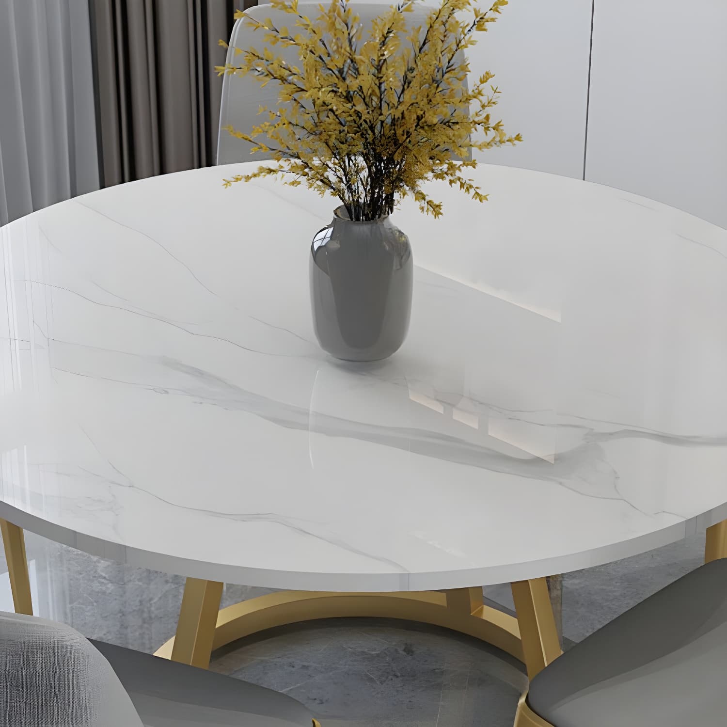 Round Marble Top Dining Table in White Traditional Luxury Dining Table thumbnail 7