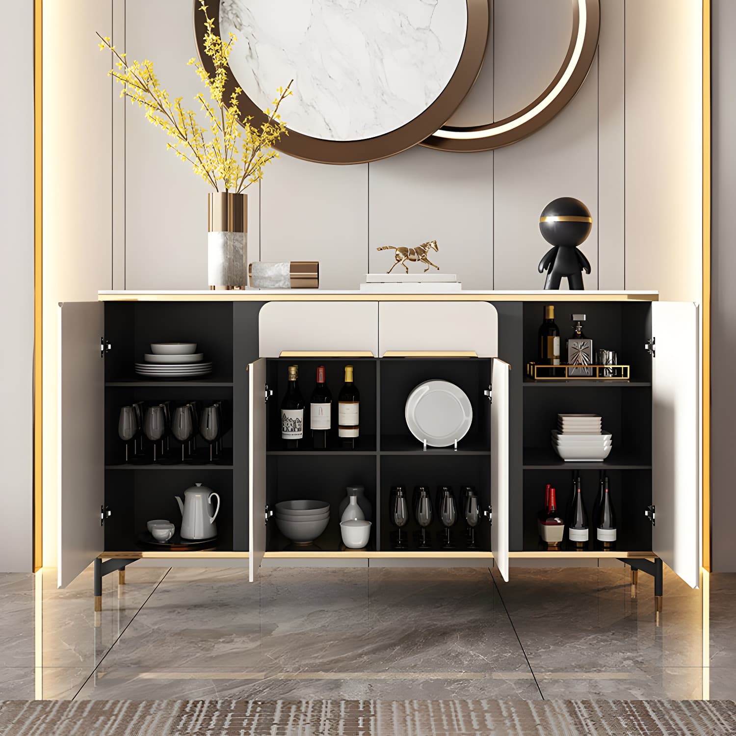 Modernism Sideboard 2 Drawers Server Cabinet with Storage for Dining Room thumbnail 9