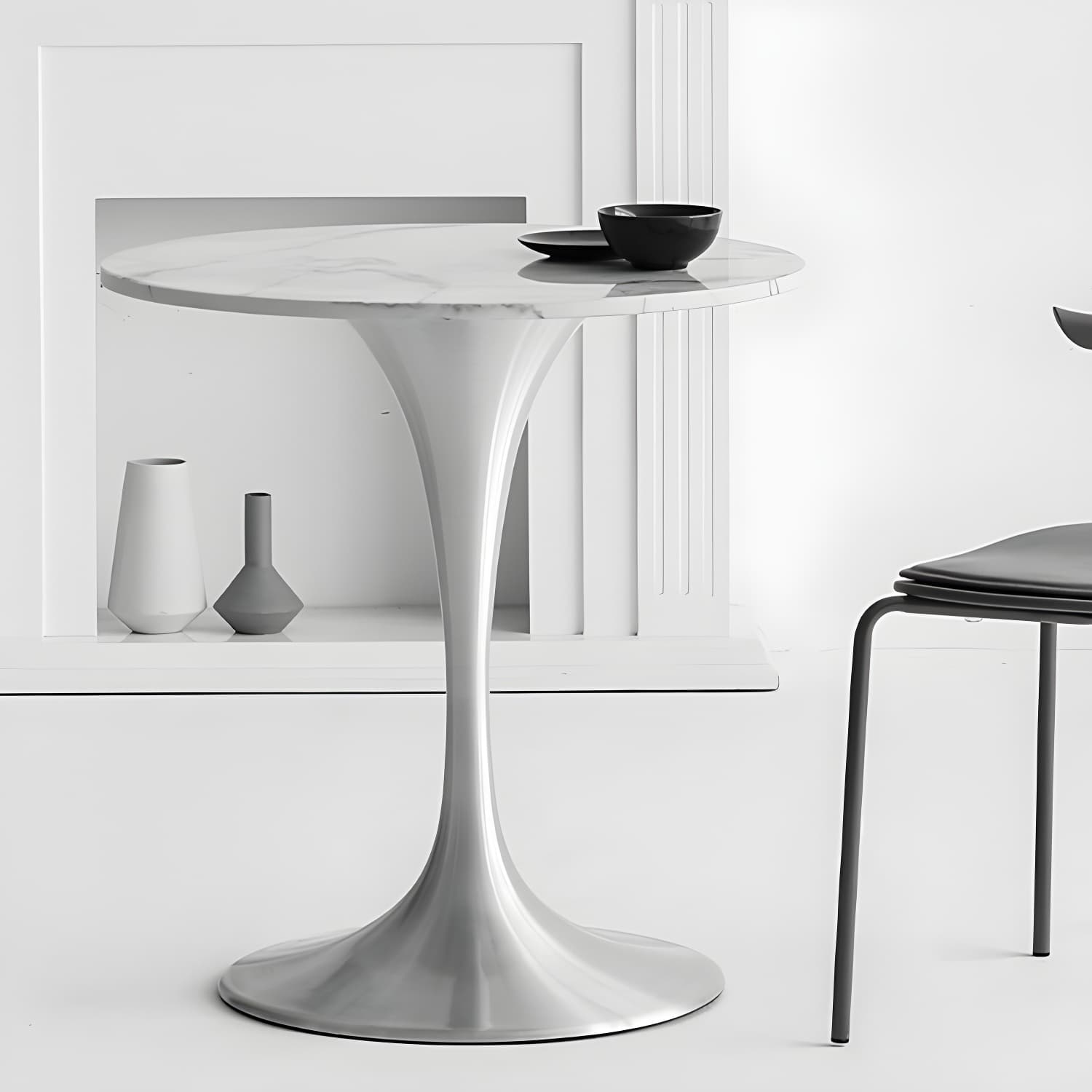 Metal Modern Round Dining Table Marble Top Indoor Table with Tulip Base thumbnail 11