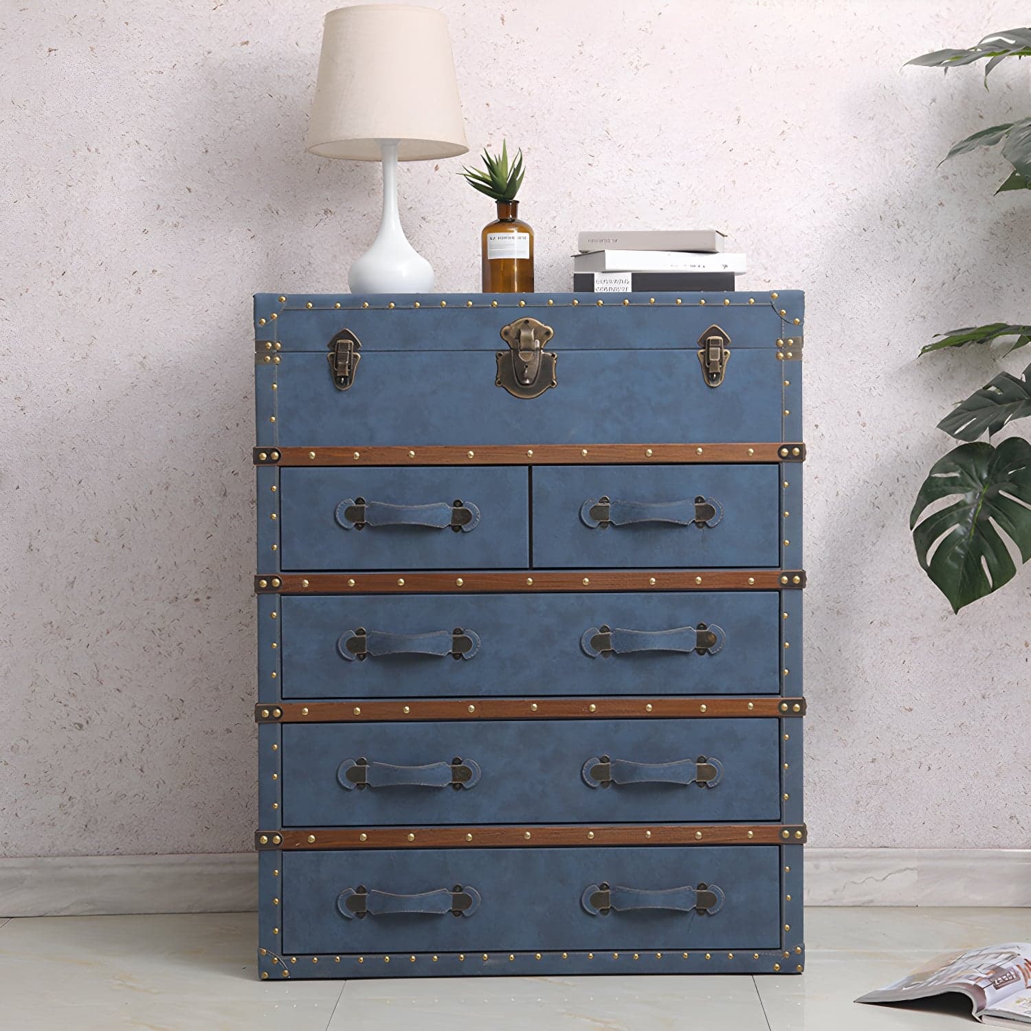 Rustic Leather Chest Vertical Chest with Drawers for Bedroom - image 3