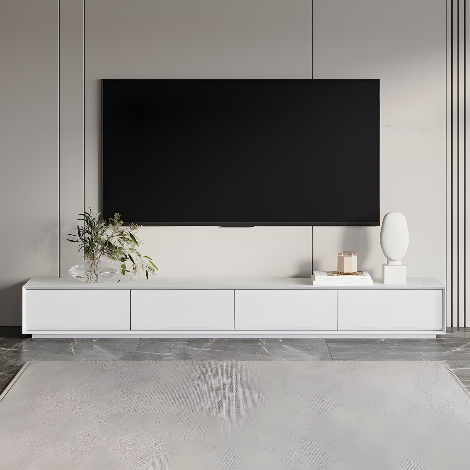 White Wood TV Stand Modernism TV Stand With Drawers for living Room thumbnail 4