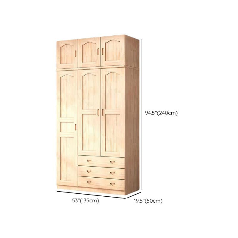 Natural Finish Minimalist Pine Wood Cabinet Armoire with 3-Drawer, Interior Shelves, and Clothing Rod thumbnail 21
