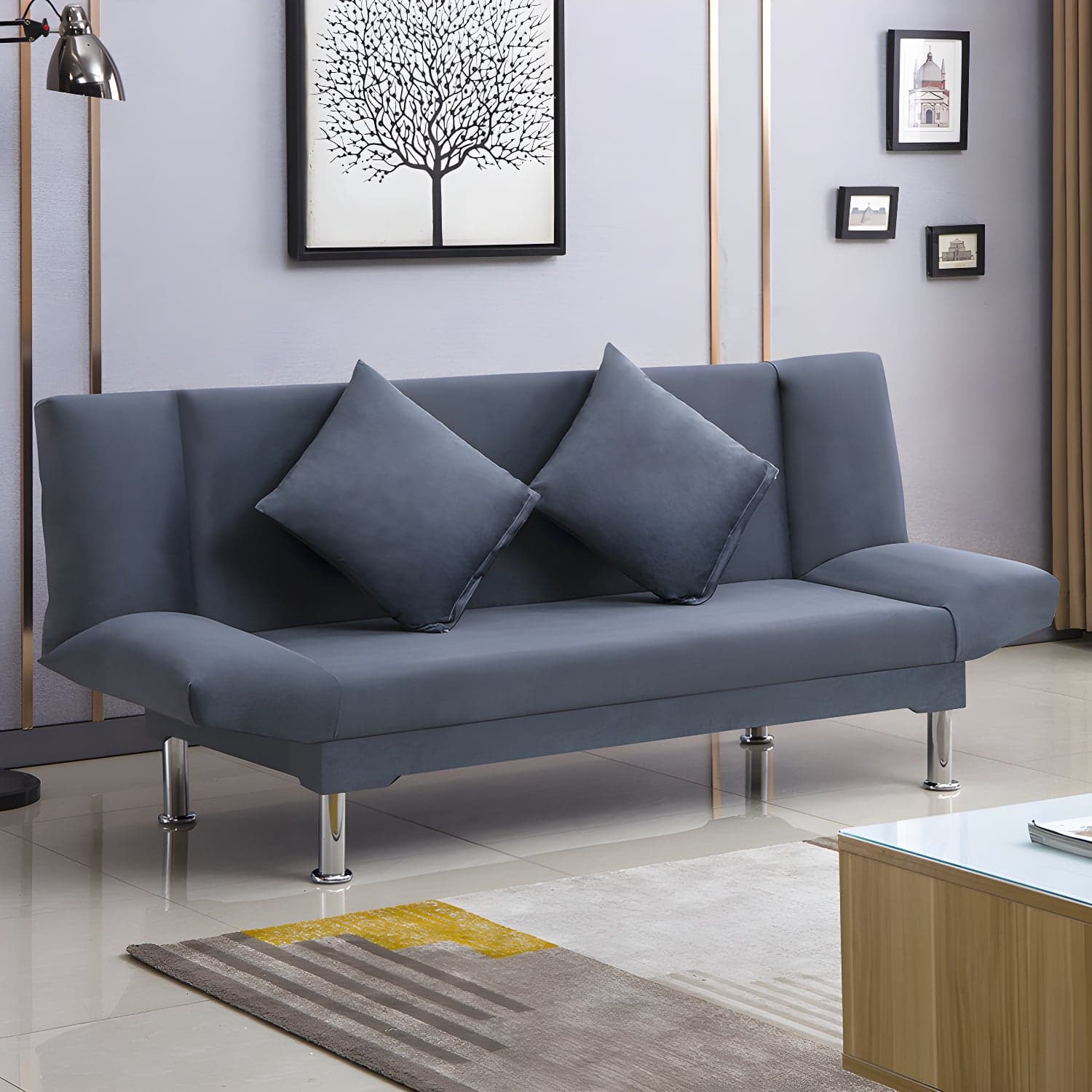 Silver Transitional Modern Tight Back Sofa Bed 29.53"High Armless Sofa Bed thumbnail 16