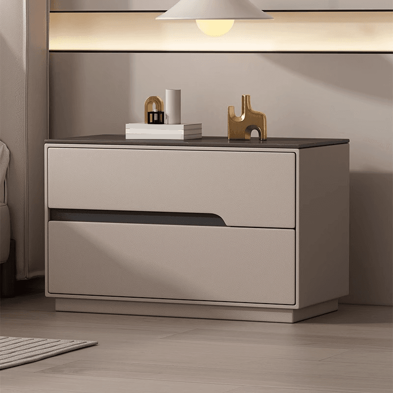 Minimalist Bedside Cabinet Nightstand with 2 Drawers and Stone Countertop thumbnail 2