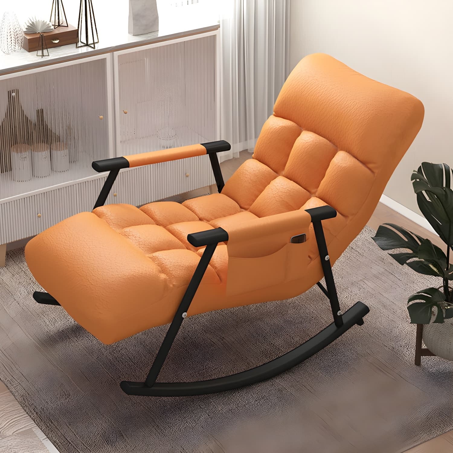 Modern Style Rocking Chair Faux Leather Upholstered Chair with Storage thumbnail 7