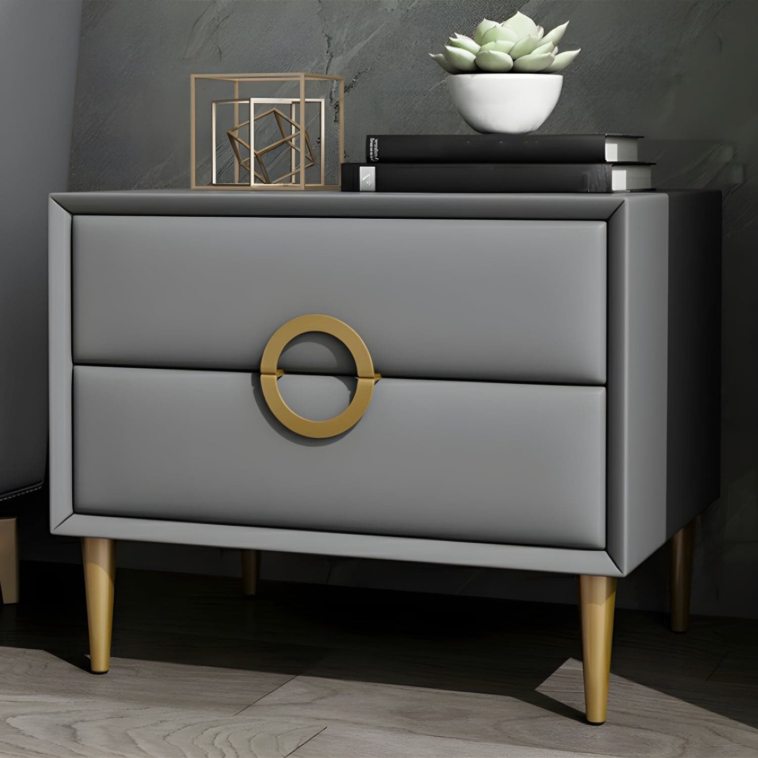 Glam Style Solid Wood Two Drawers Nightstand with Legs for Bedroom thumbnail 13