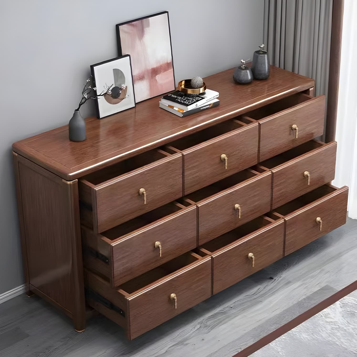 Mid Century Modern Chest Wood Rectangular Chest in Walnut Finish thumbnail 3