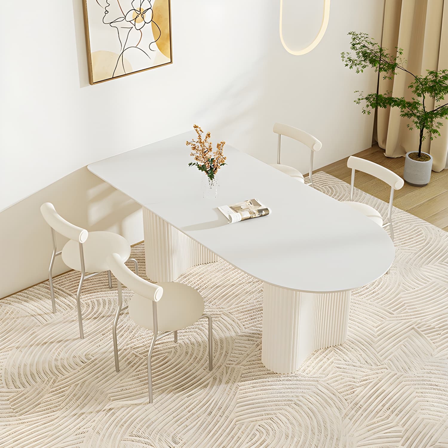 White Modern Stone Top Kitchen Dining Table with Metal Base for Home thumbnail 5