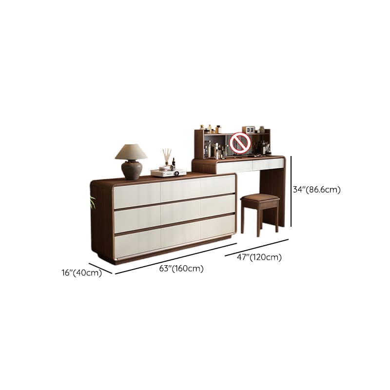 Simplistic Large Vanity Set with Rubberwood Table Top and Auburn Seat, Featuring 8/11/5 Drawers, No Suspension thumbnail 14