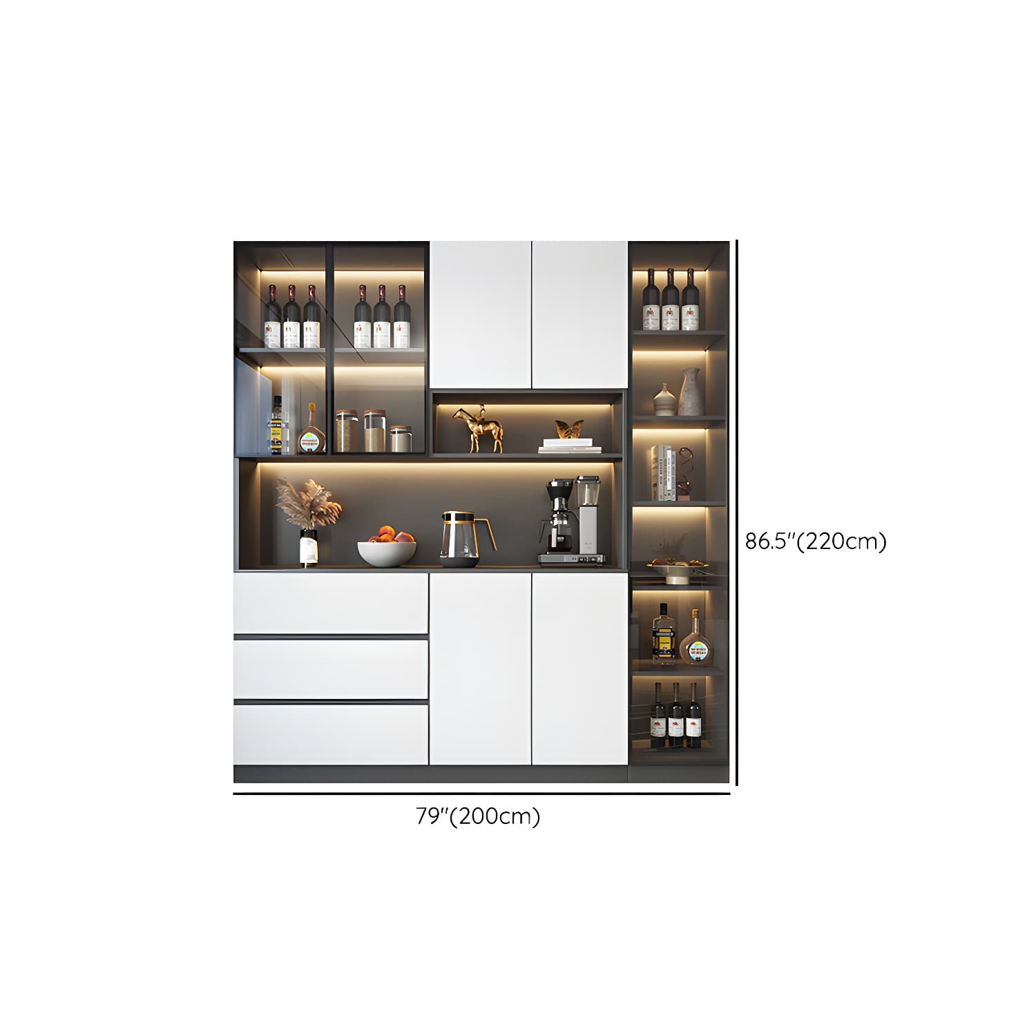 Modern Glass Adjustable Shelving Doors Wood Sideboard Cabinet with Cabinets and Drawers thumbnail 22