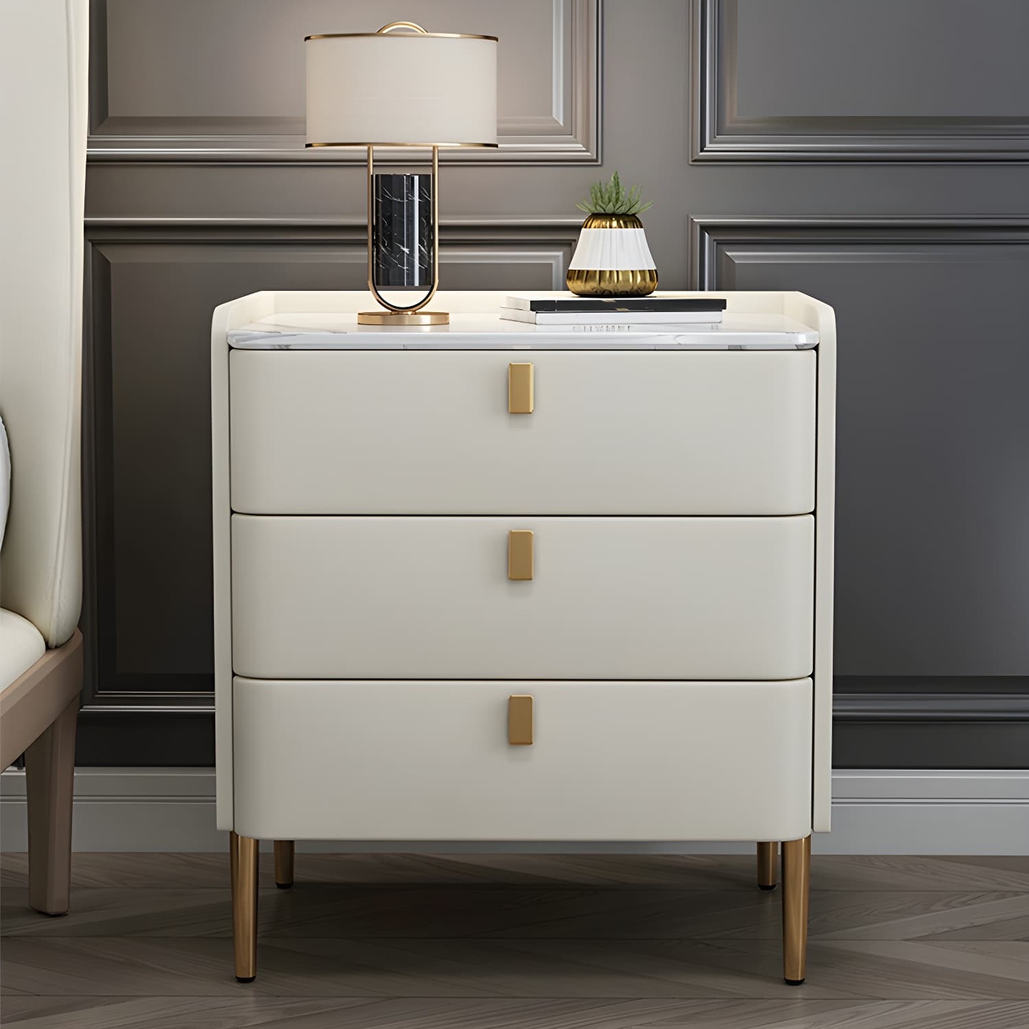 Glam Style Sintered Stone Top Drawer Storage Nightstand for Bedroom thumbnail 23