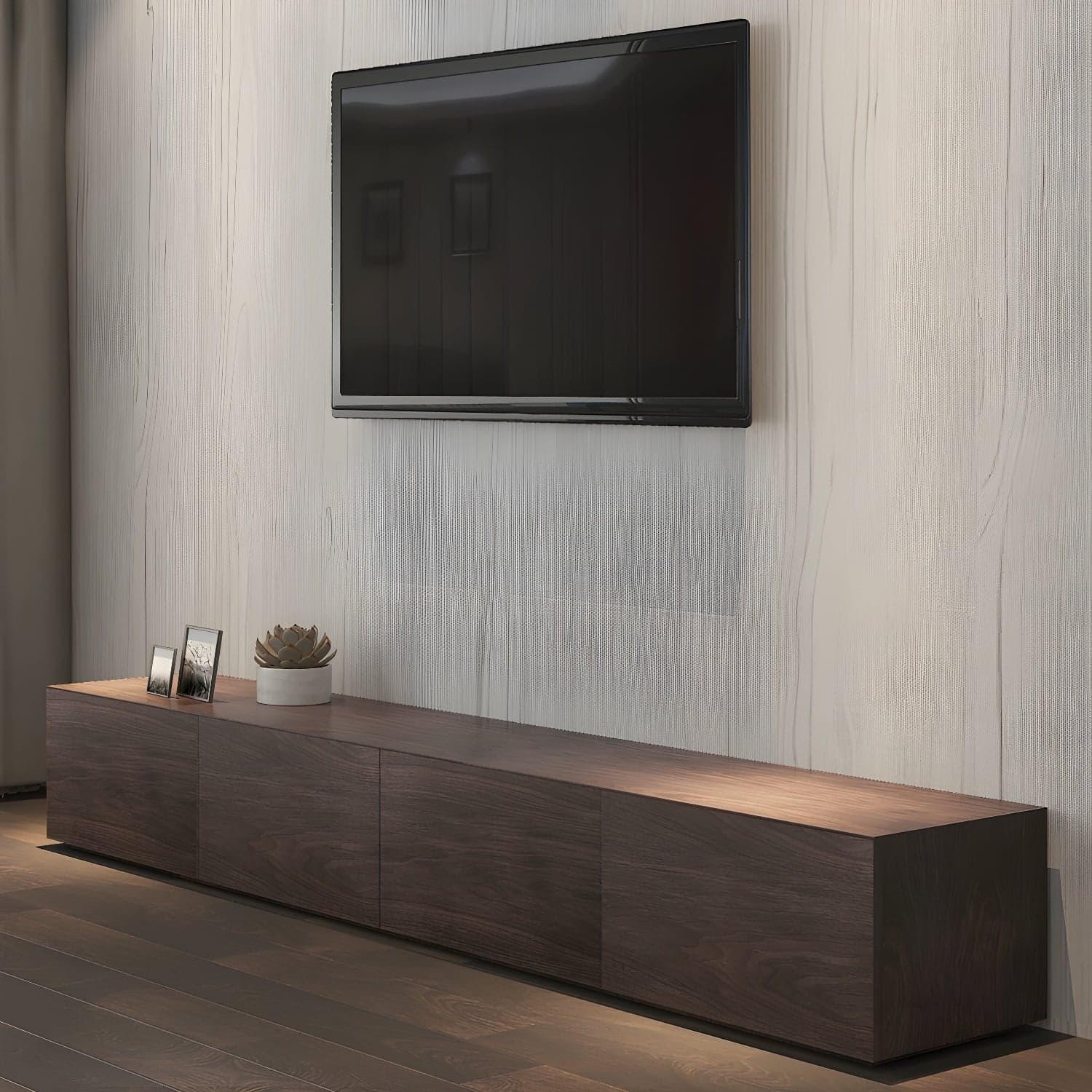 Modern TV Stand with Drawers and Soft Close Glides - Low Height, Wood Material thumbnail 4