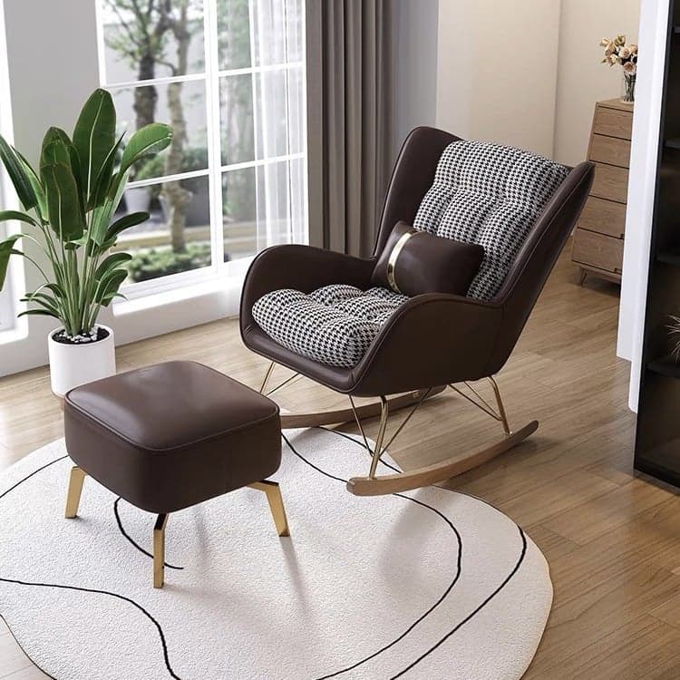 Trendy Cocoa/Lime Green/White Upholstered Rocking Chair Couch 2 Piece Set with Track Arm & Ottoman, Scratch-defiant thumbnail 2