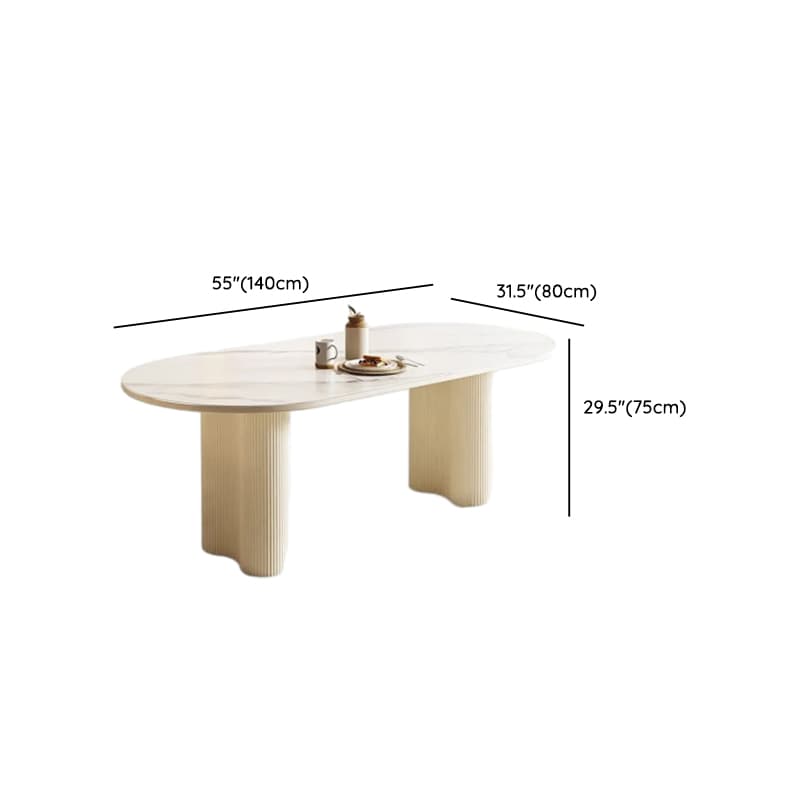Modern Simple Style Oval Slate Dining Table Set with Dual Footing, Solid Back Panel in Chalk Color thumbnail 15