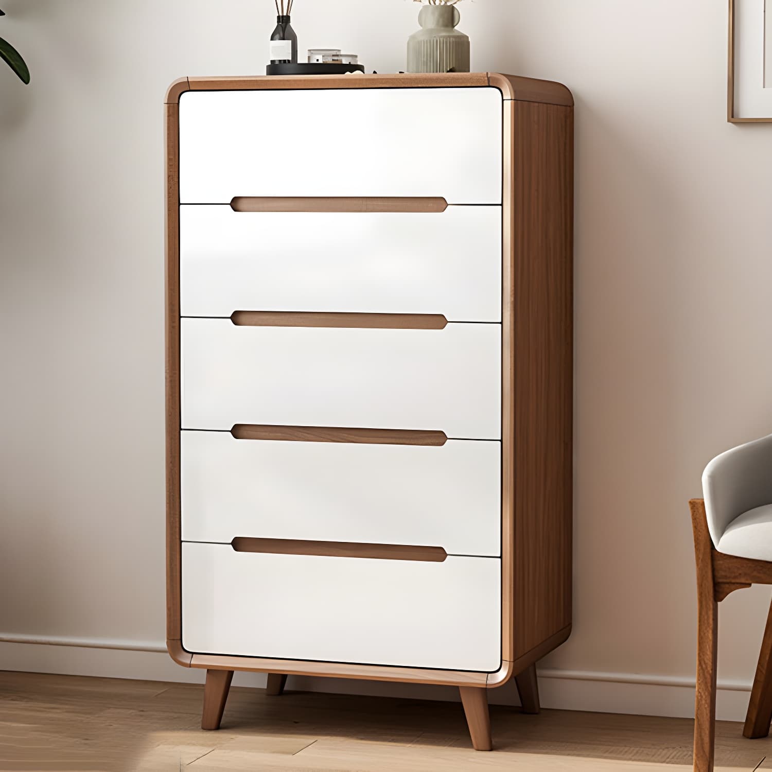 Modern Solid Wood Dresser with Narrow Profile and Drawers in Natural Finish