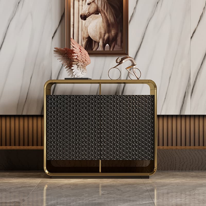 Self-supporting Metal Framed Wood Sideboard with Extreior 3 Shelves and a Counterboard in a Lavish Style