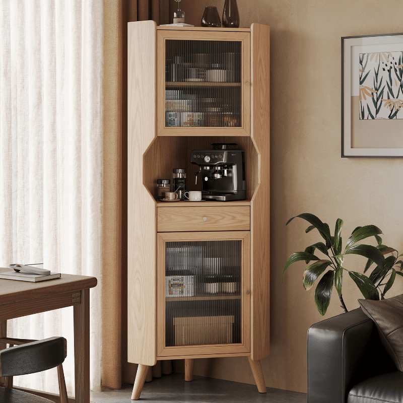 Accent Cabinet with 1 Drawer, 2 Cabinets, Glazed Door, Adjustable Shelf, Cabinet Knobs, Sepia/Wood Color Top, and Stain Resistant Finish thumbnail 1