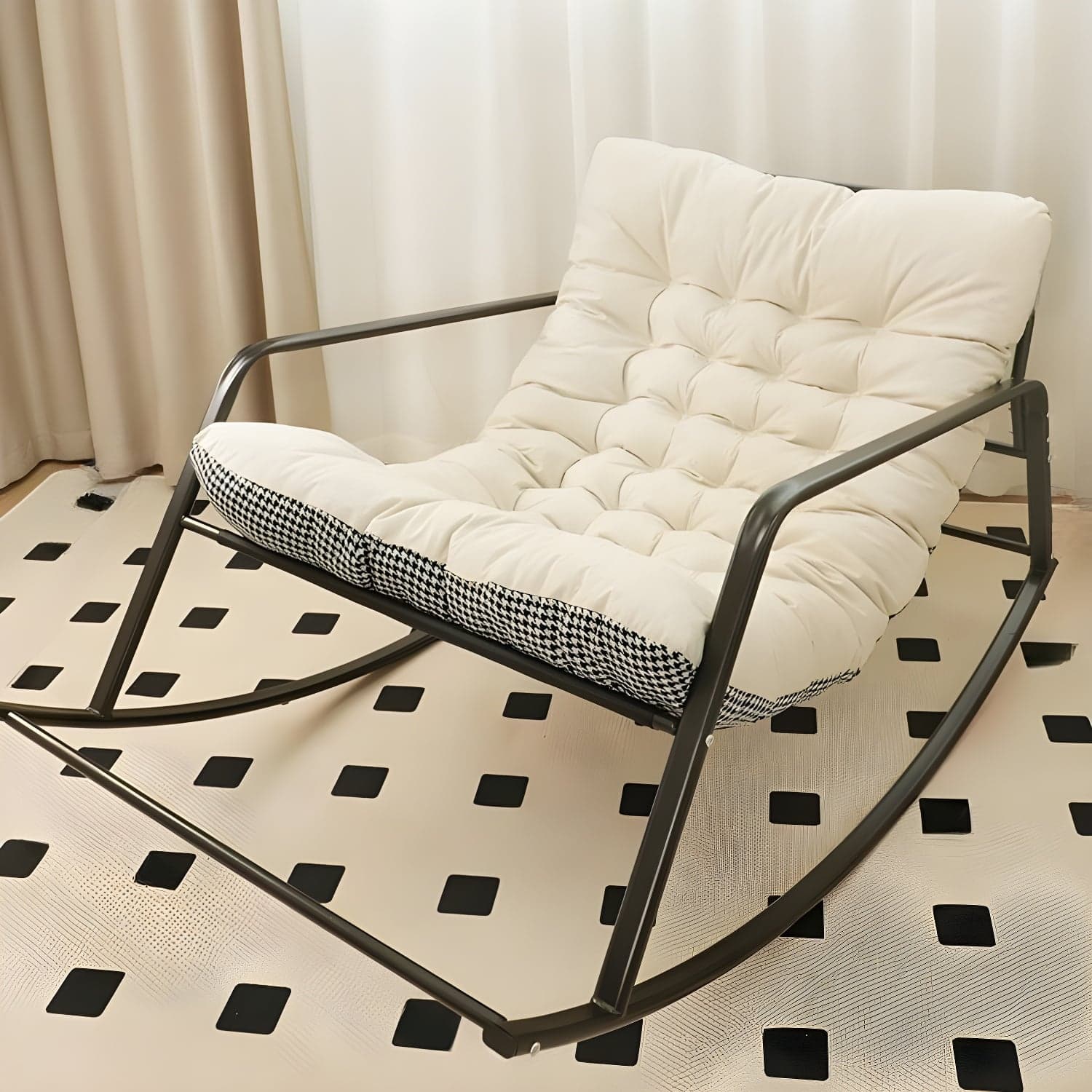 Modern Indoor Rocking Chair with Track Arms, Spindle Back and Metal Legs thumbnail 2
